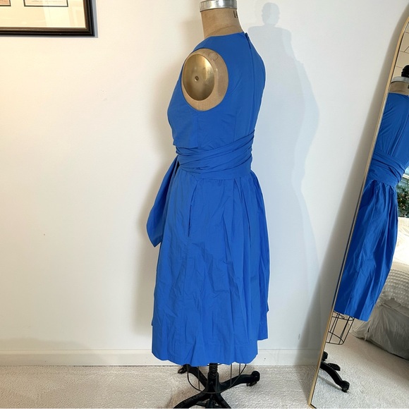 J. Crew Women’s Cotton Poplin Blue Faux Wrap Midi Dress Sz 4 - Picture 9 of 15